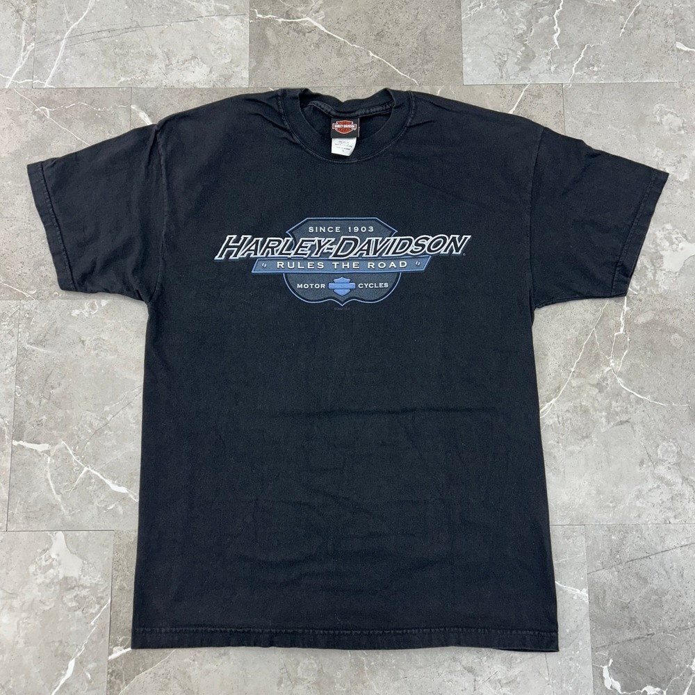 Vintage Harley Davidson Graphic Tee Mens Large Rules The Road Arkansas Shirt